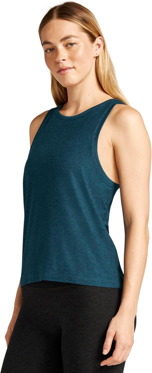 imageBeyond Yoga Featherweight Rebalance Tank Top Relaxed Fit Ribbed Crew Neckline Straight Hem Tank Blue Gem Heather XS One Size