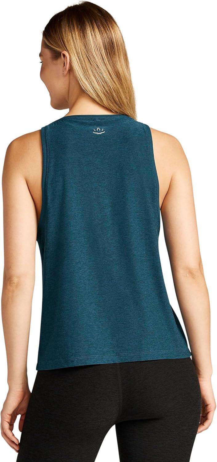 imageBeyond Yoga Featherweight Rebalance Tank Top Relaxed Fit Ribbed Crew Neckline Straight Hem Tank Blue Gem Heather XS One Size