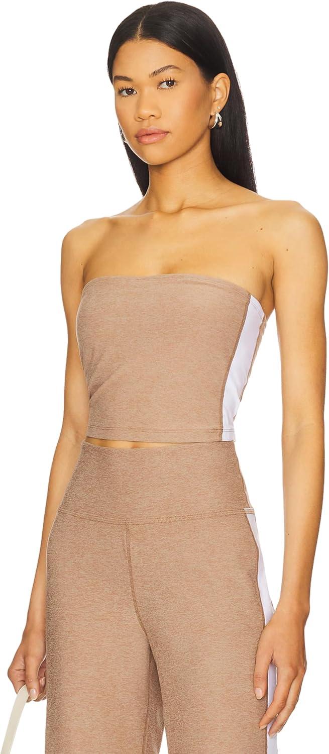 imageBeyond Yoga Womens Spacedye Line Up Strapless Cropped TopDesert SandCloud White
