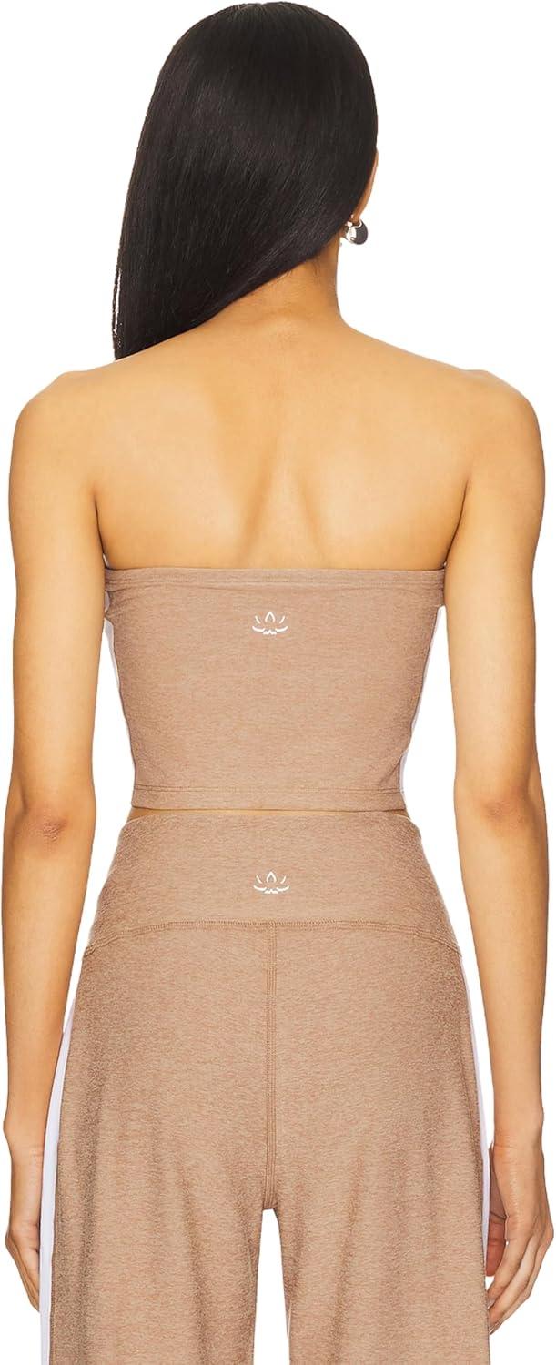 imageBeyond Yoga Womens Spacedye Line Up Strapless Cropped TopDesert SandCloud White
