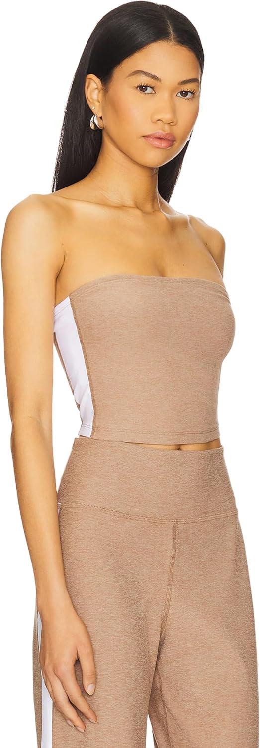 imageBeyond Yoga Womens Spacedye Line Up Strapless Cropped TopDesert SandCloud White