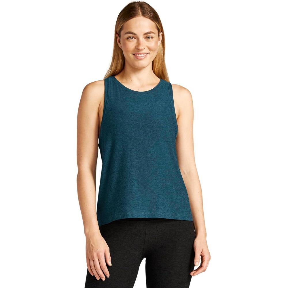 imageBeyond Yoga Featherweight Rebalance Tank Top  Relaxed Fit  Ribbed Crew Neckline  Straight Hem Tank Blue Gem Heather XS One Size