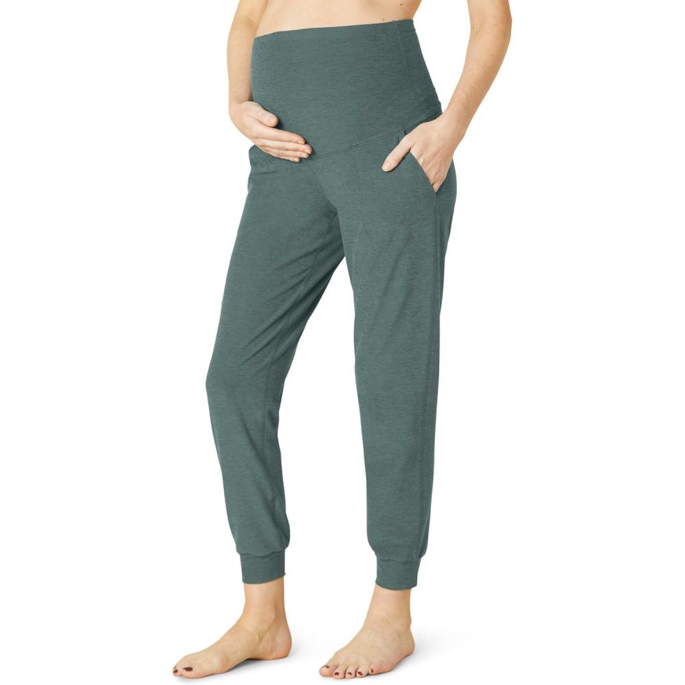 imageBeyond Yoga Spacedye Maternity Midi Joggers Pants for Women  Soft Performance Fabric Side Hand Pockets and Ribbed CuffsStorm Heather