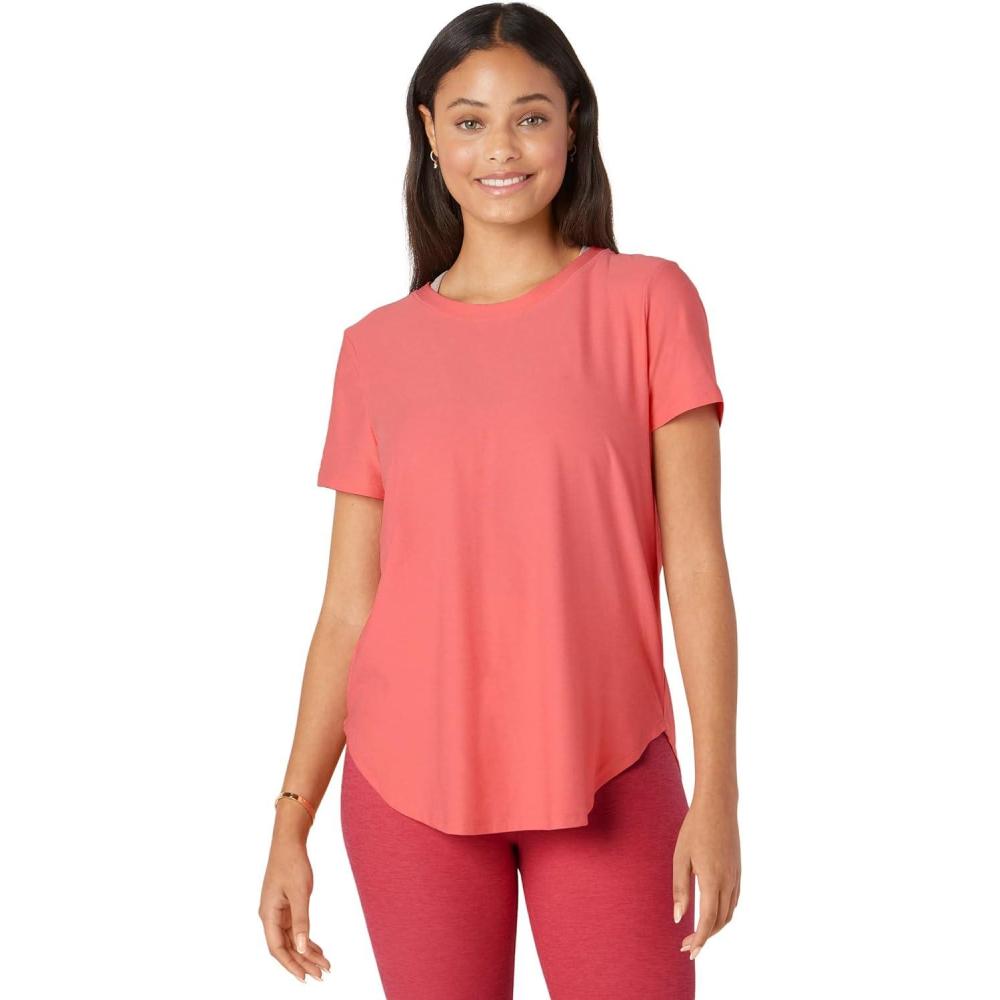 imageBeyond Yoga Womens Featherweight On The Down Low TeeSun Kissed Coral Heather