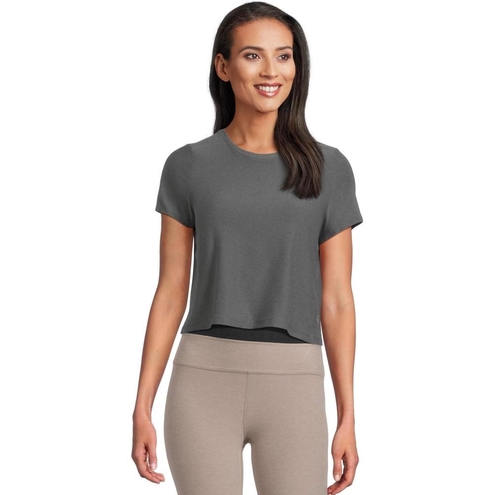 imageBeyond Yoga Womens Featherweight Supreme Cropped TeeTrue Gray Heather
