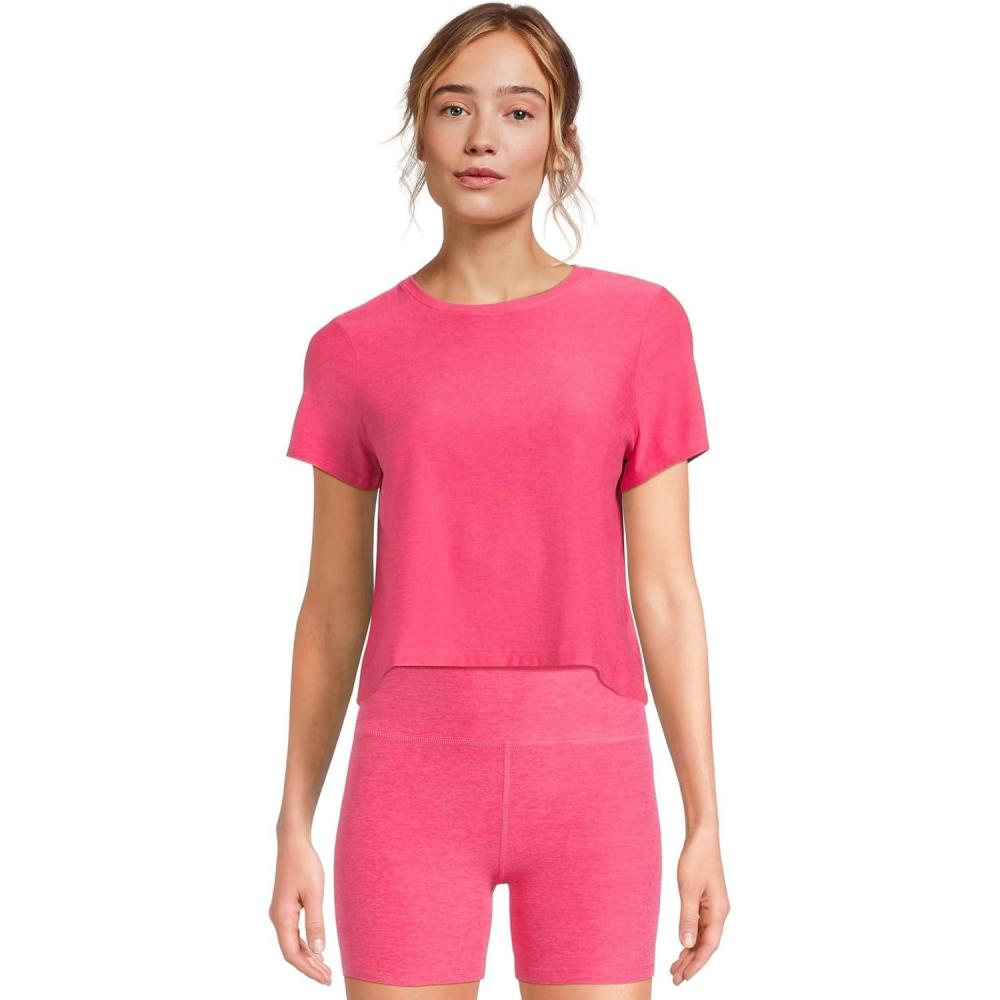 imageBeyond Yoga Womens Featherweight Supreme Cropped TeeVivid Pink Heather