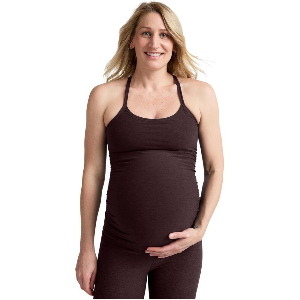 imageBeyond Yoga Womens Spacedye Keep Your Cool Maternity Slim Racerback TDark Chocolate Heather