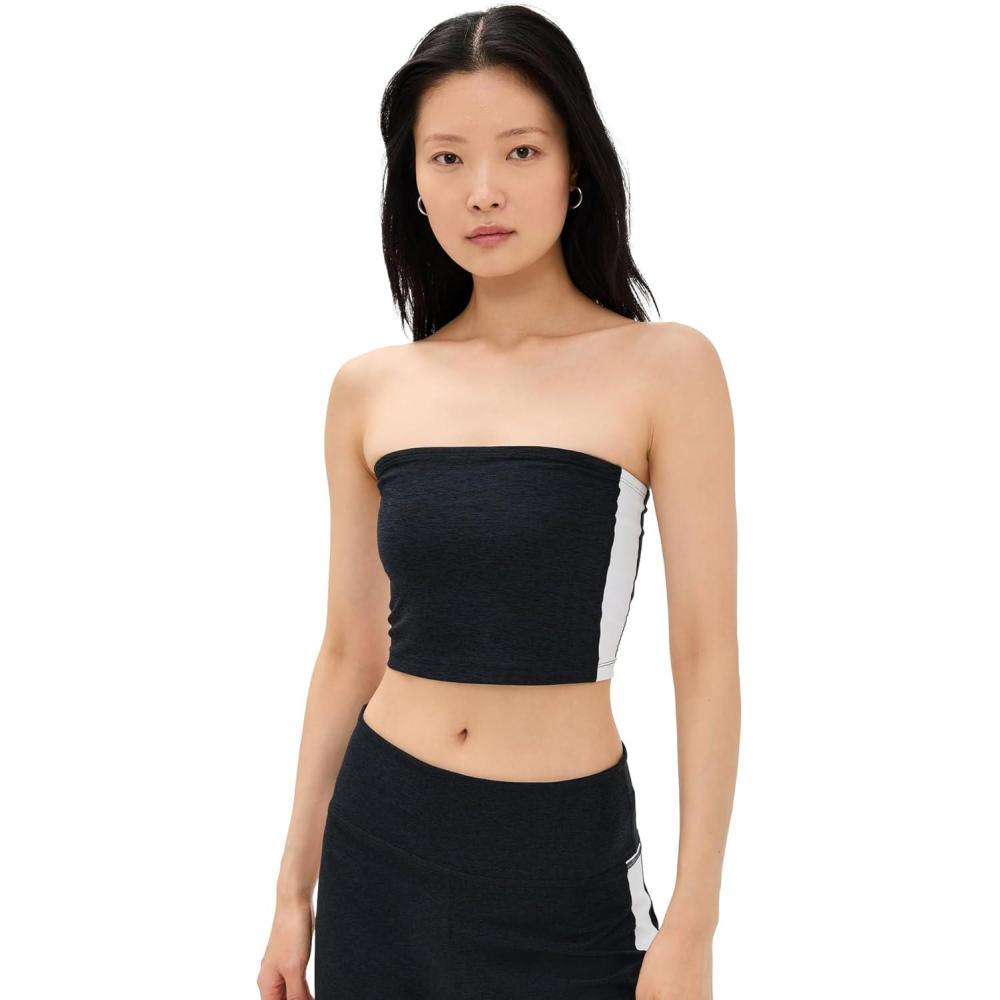 imageBeyond Yoga Womens Spacedye Line Up Strapless Cropped TopDarkest NightCloud White