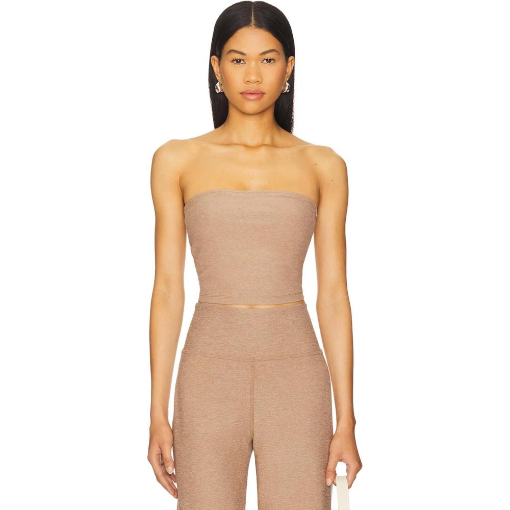 imageBeyond Yoga Womens Spacedye Line Up Strapless Cropped TopDesert SandCloud White