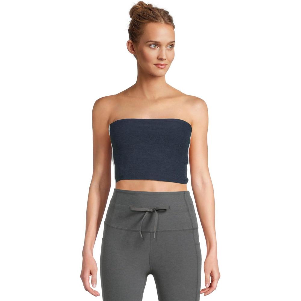 imageBeyond Yoga Womens Spacedye Line Up Strapless Cropped TopNocturnal NavyCloud White