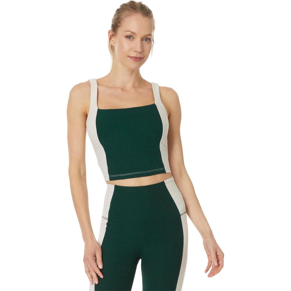 imageBeyond Yoga Womens Spacedye Refocus Cropped TankDark Spruce GreenEggshell