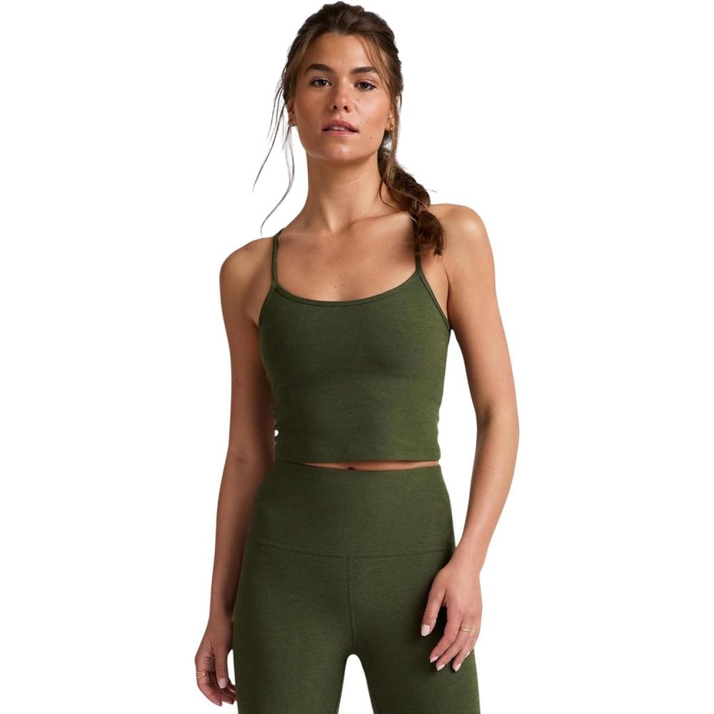 imageBeyond Yoga Womens Spacedye Slim Racerback Cropped TankArmy Green Heather