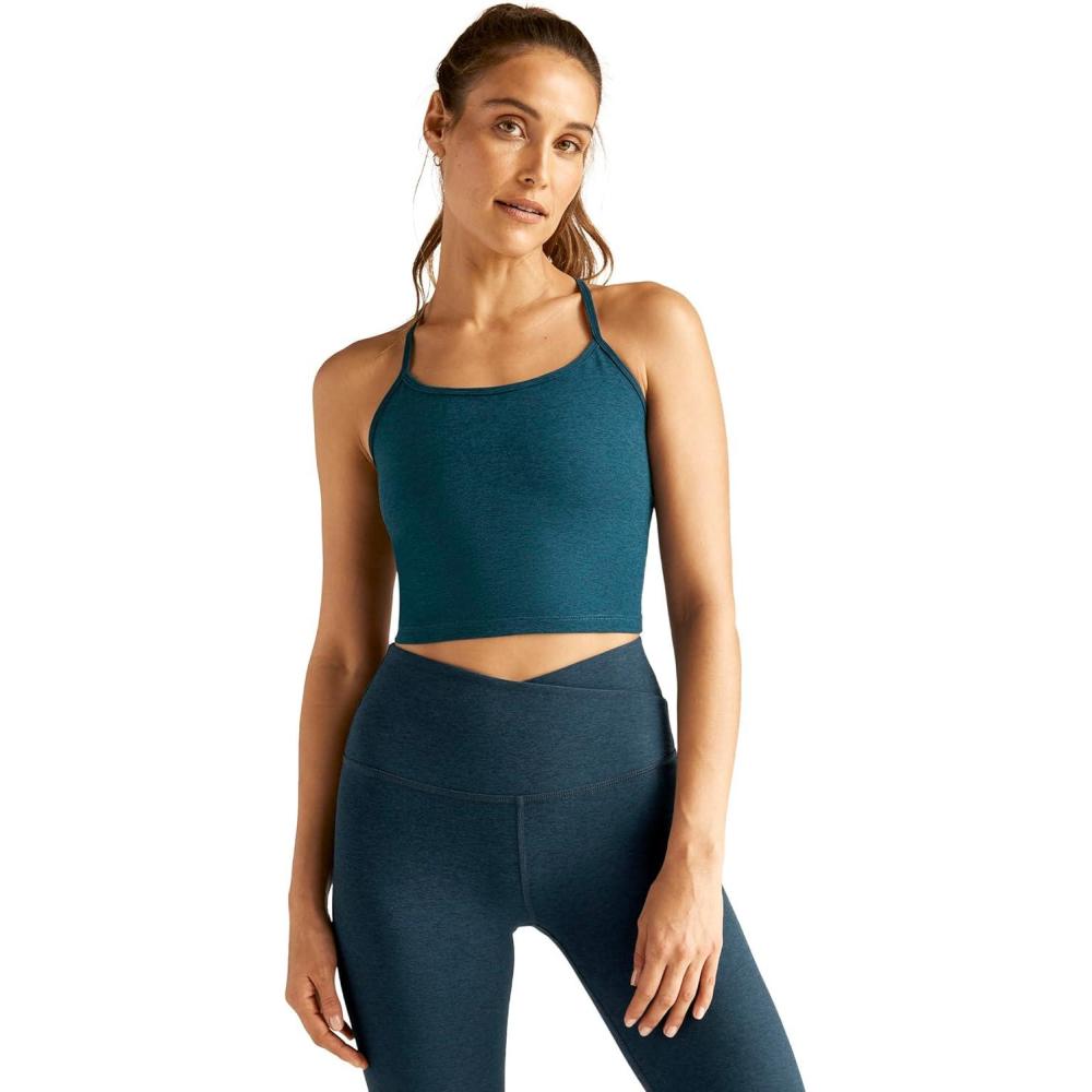 imageBeyond Yoga Womens Spacedye Slim Racerback Cropped TankBlue Gem Heather