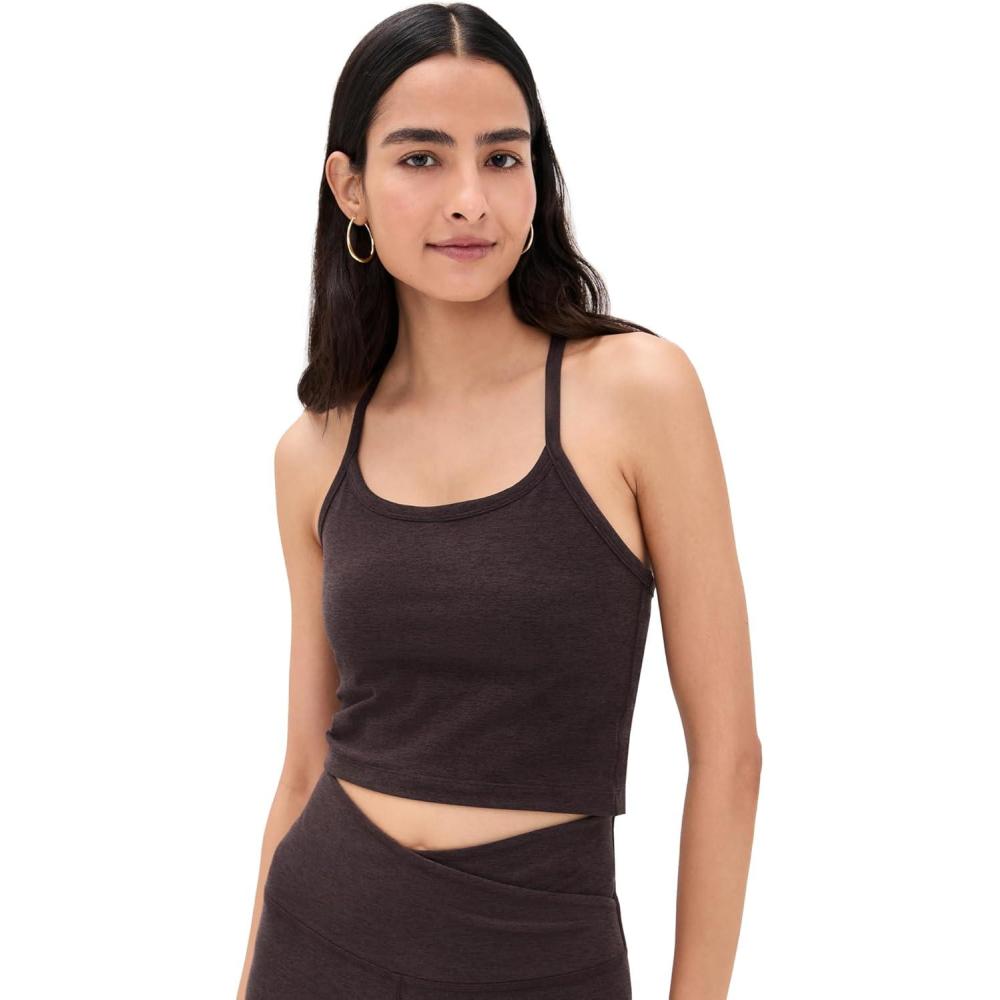 imageBeyond Yoga Womens Spacedye Slim Racerback Cropped TankDark Chocolate Heather
