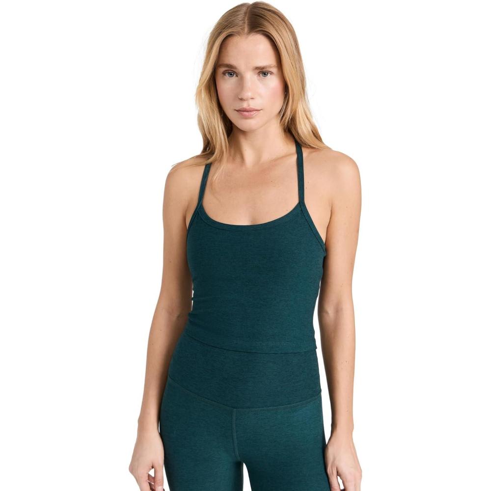 imageBeyond Yoga Womens Spacedye Slim Racerback Cropped TankMidnight Green Heather