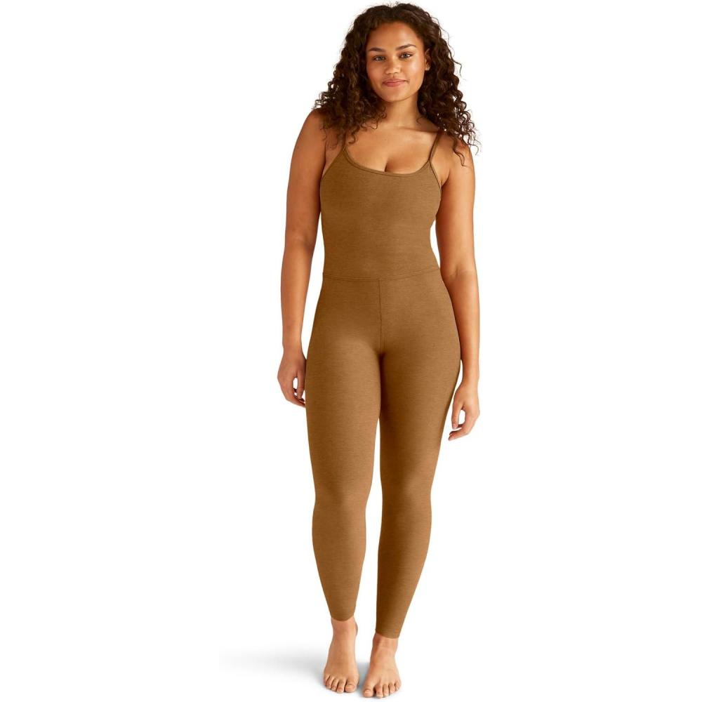 imageBeyond Yoga Womens Spacedye Uplevel Midi JumpsuitCarmel Toffee Heather
