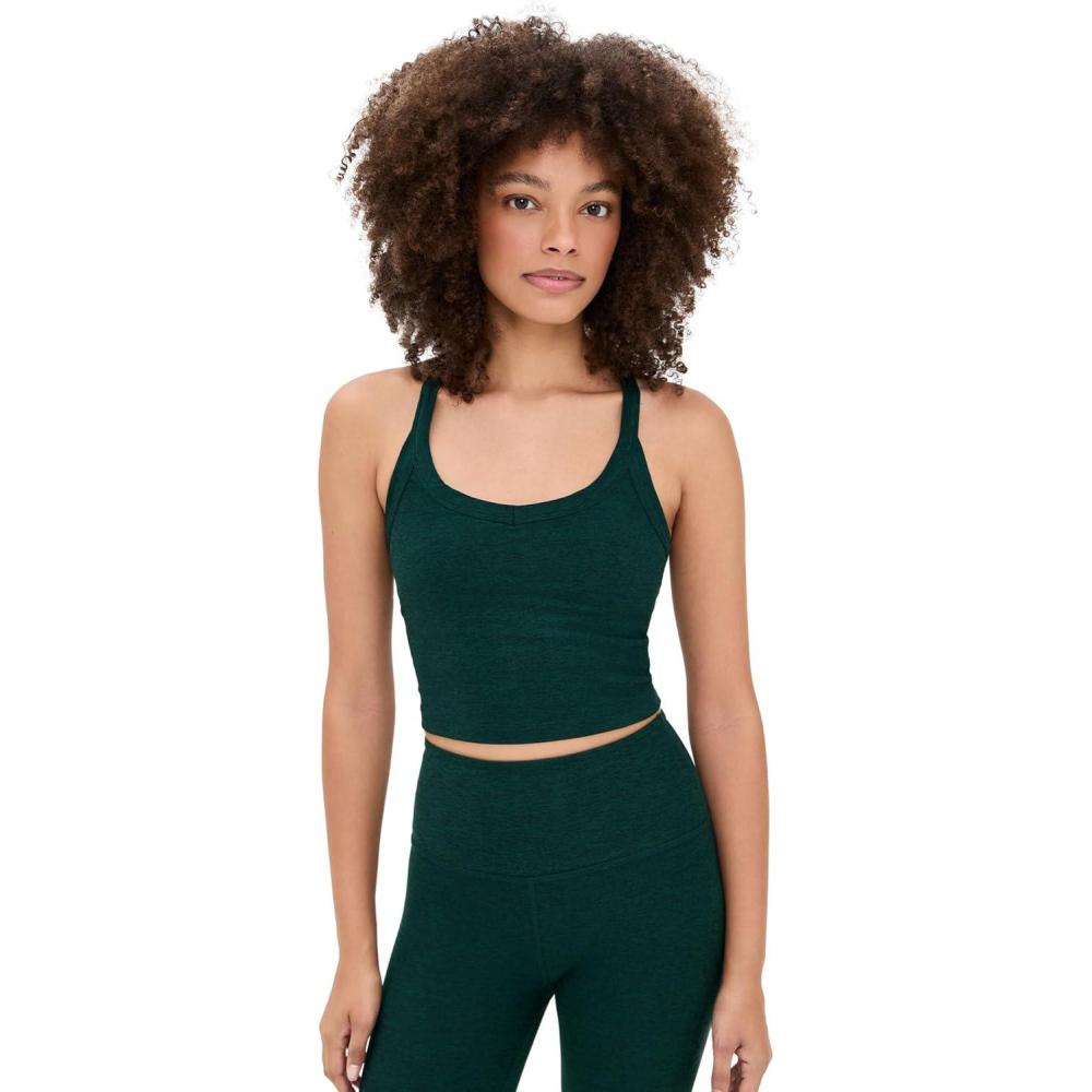 imageBeyond Yoga Womens Spacedye on The Up Cropped TankDark Spruce Green Heather